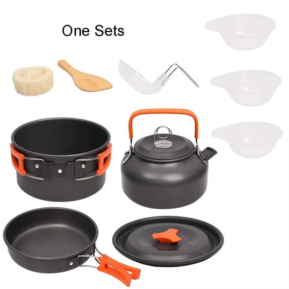 Camping Cookware Kit Outdoor Cooking Set Aluminum Pot Equipment Travel Tableware Kitchen for Hiking Picnic BBQ