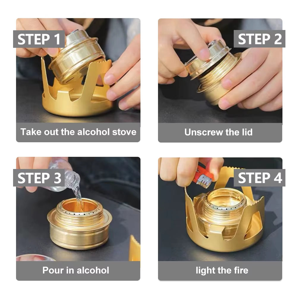 Hornillo de Alcohol Portátil de Aleación de Aluminio con Núcleo Gasificador | Estufa de Camping Liviana Mochila y Mate