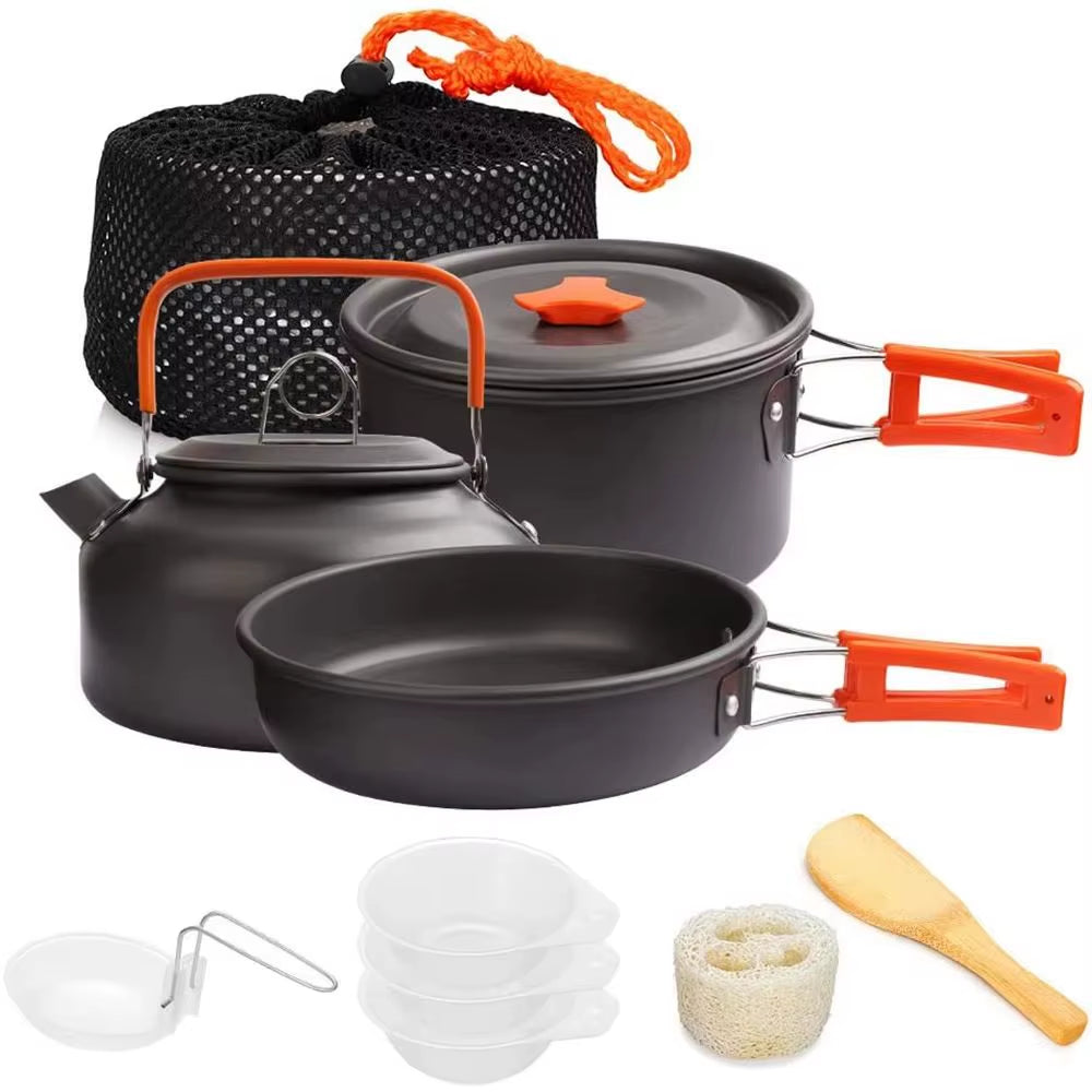 Camping Cookware Kit Outdoor Cooking Set Aluminum Pot Equipment Travel Tableware Kitchen for Hiking Picnic BBQ