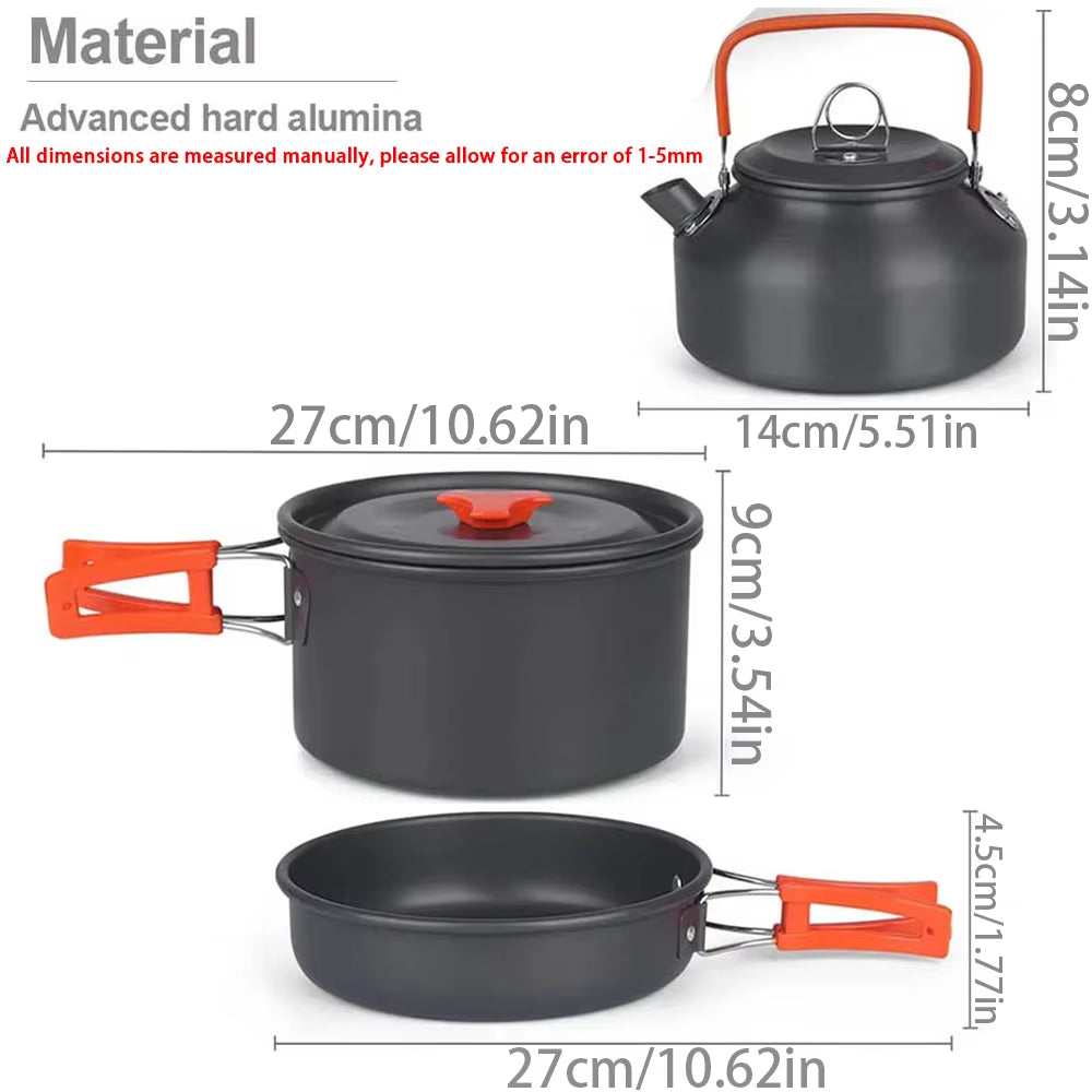 Camping Cookware Kit Outdoor Cooking Set Aluminum Pot Equipment Travel Tableware Kitchen for Hiking Picnic BBQ
