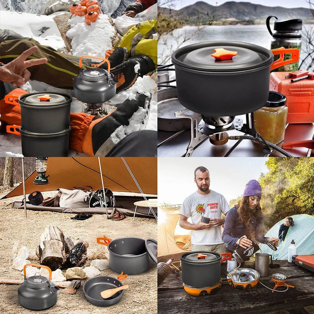Camping Cookware Kit Outdoor Cooking Set Aluminum Pot Equipment Travel Tableware Kitchen for Hiking Picnic BBQ